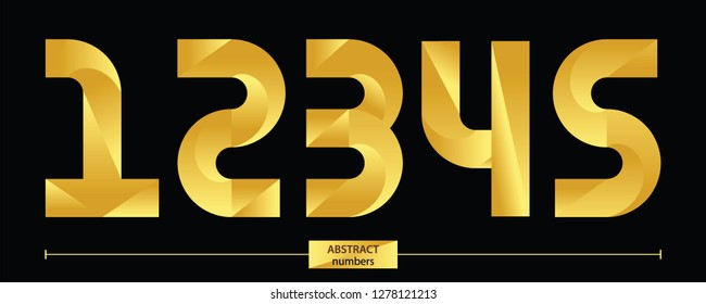 Vector graphic numbers in a set 1,2,3,4,5, with golden color geometric luxury style
