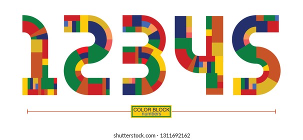 Vector graphic numbers in a set 1,2,3,4,5, with geometric colorful blocks style