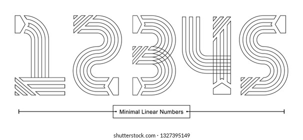 Vector graphic numbers in a set 1,2,3,4,5, with Abstract minimal linear font style