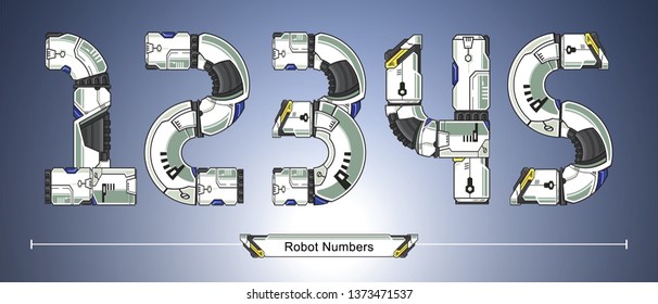 Números gráficos vectoriales en un conjunto de 1,2,3,4,5 con tecnología futurista estilo blanco Robot abstracto y moderna. Diseño tipográfico para carteles, logos, portada, etc.