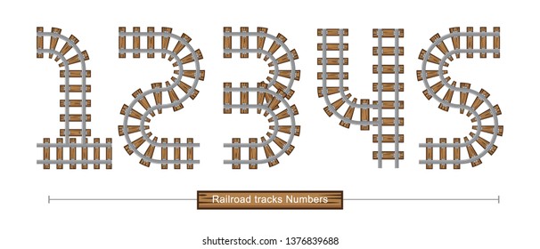 Vector graphic numbers in a set 1,2,3,4,5, with Abstract Railroad tracks. Typography design for posters, logos, cover, etc.