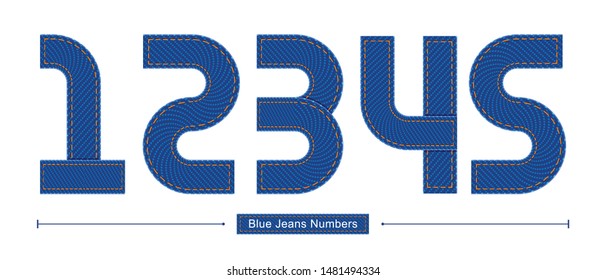 Vector graphic numbers in a set 1,2,3,4,5, with Abstract Blue Jeans Fabric fonts. Typography design for posters, logos, cover, etc.