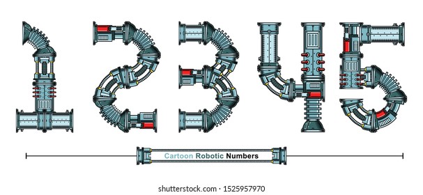 Vector graphic numbers in a set 1,2,3,4,5, with Abstract Cartoon Robot Font. Typography design for posters, logos, cover, etc.