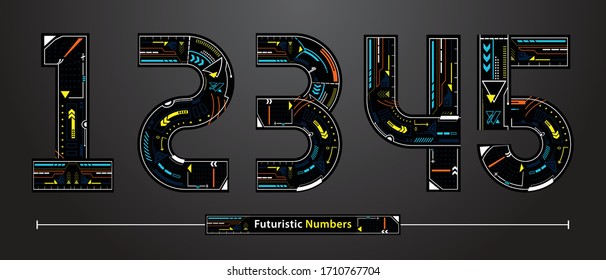 Vector graphic numbers in a set 1,2,3,4,5, with Color lines Futuristic fonts style