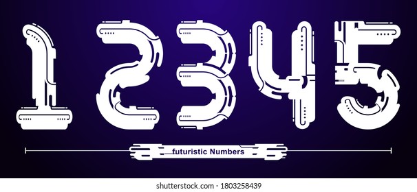 Vector graphic numbers in a set 1,2,3,4,5 with Abstract futuristic modern Font. Typography design for posters, logos, cover, etc.