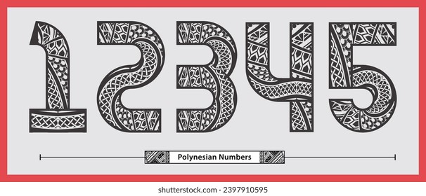 Vector graphic numbers in a set 1,2,3,4,5, with Polynesian Tattoo ethnic tribal font style