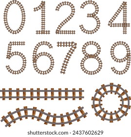 Vector graphic numbers in a set 1,2,3,4,5, 6,7,8,9 ,0 with Abstract Railroad tracks.