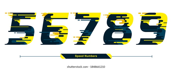 Vector graphic numbers in a set 5,6,7,8,9, with Abstract Color speed modern Font. Typography design for posters, logos, cover, etc.