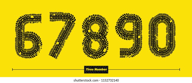 Vector graphic numbers in a set 6,7,8,9,0, with tires style