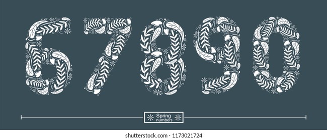 Vector graphic numbers in a set 6,7,8,9,0, with spring hand drawn style