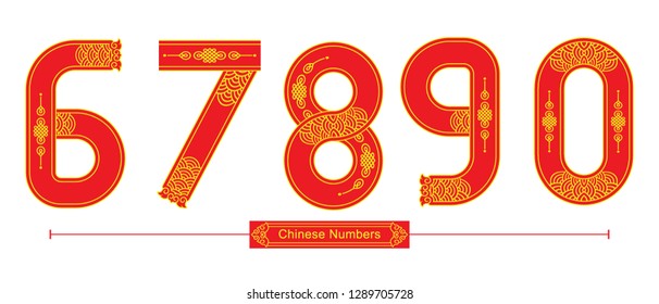 Vector graphic numbers in a set 6,7,8,9,0, with Chinese font style