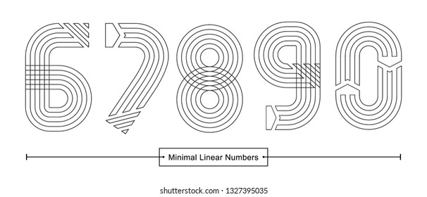 Vector graphic numbers in a set 6,7,8,9,0, with Abstract minimal linear font style