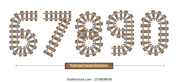 Vector graphic numbers in a set 6,7,8,9,0, with Abstract Railroad tracks. Typography design for posters, logos, cover, etc.