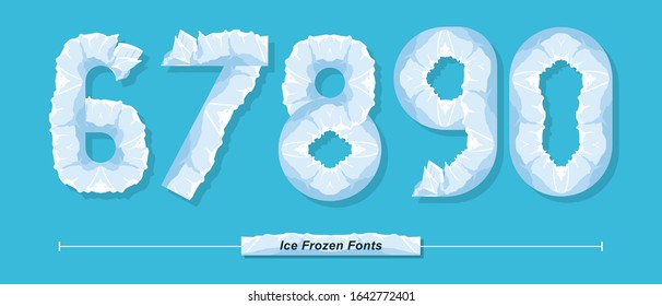 Vector graphic numbers in a set 6,7,8,9,0, with Ice Frozen font style