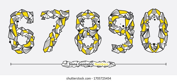 Vector graphic Numbers in a set 6,7,8,9,0, with Neo Memphis Geometric Rock Stone fonts style