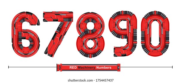 Vektorgrafik-Zahlen in einer Reihe von 6,7,8,9,0, mit abstrakter Rot-Maschinen-Schriftart. Typografie-Design für Poster, Logos, Deckel usw.