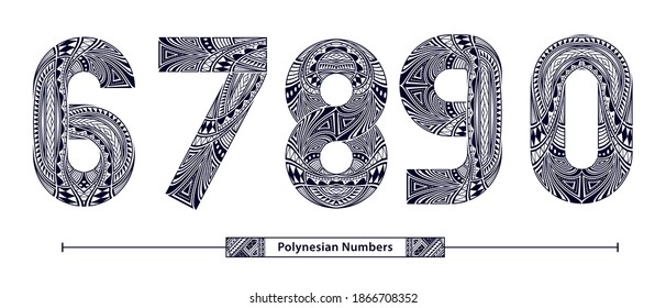 Vector graphic numbers in a set 6,7,8,9,0, with Polynesian Tattoo ethnic tribal font style