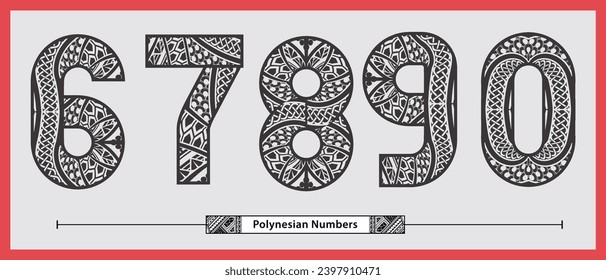 Vector graphic numbers in a set 6,7,8,9,0, with Polynesian Tattoo ethnic tribal font style