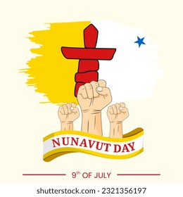 Vector graphic of nunavut day with raised fists of men against illustration