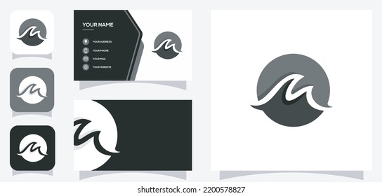 Gráfica vectorial del diseño del logotipo de olas oceánicas y marinas y de círculo con tarjeta de visita