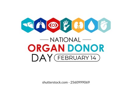Vector graphic of on the theme of National Organ Donor day observed each year on February 14th. Organ, eye and tissue donation. Banner poster, flyer and background design template. Vector illustration