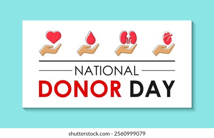 Vector graphic of on the theme of National Organ Donor day observed each year on February 14th. Organ, eye and tissue donation. Banner poster, flyer and background design template. Vector illustration