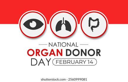 Vector graphic of on the theme of National Organ Donor day observed each year on February 14th. Organ, eye and tissue donation. Banner poster, flyer and background design template. Vector illustration