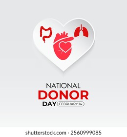 Vector graphic of on the theme of National Organ Donor day observed each year on February 14th. Organ, eye and tissue donation. Banner poster, flyer and background design template. Vector illustration