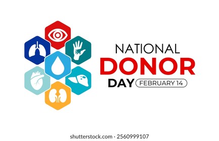 Vector graphic of on the theme of National Organ Donor day observed each year on February 14th. Organ, eye and tissue donation. Banner poster, flyer and background design template. Vector illustration