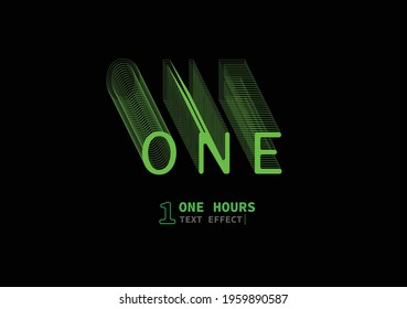 vector graphic of "one hours" text effect vector, text with light and line effect, one hour, perfect for digital needs, background,ect