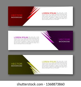 Vector graphic origami design banner backgrounds in three different colors. Paper square banner origami style. Abstract vector pointer