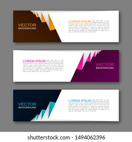 Vector graphic origami design banner backgrounds in three different colors. Paper square banner origami style. Abstract vector pointer