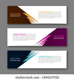 Vector graphic origami design banner backgrounds in three different colors. Paper square banner origami style. Abstract vector pointer
