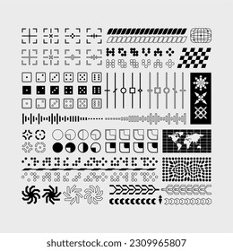 Vector graphic pack, geometry assets, modern shapes collection, stricker elements, bauhaus, 80s, 90s,flash art, y2k style, grunge, vintage, retrofuturistic, cyber, anti-design, minimal, tattoo