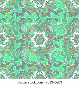 Vector graphic painting of falling flowers, doodles, grunge textures. Vector. Floral background for abstract design. Abstract fall seamless pattern in bright autumn colors (gray, white and green).