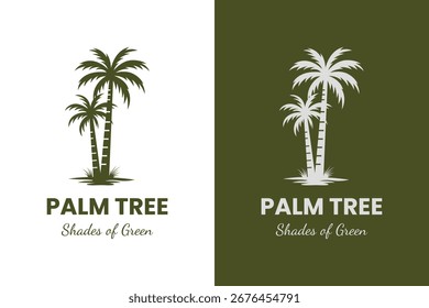 Vector Graphic of Palm Tree Logo Design with Tropical coconut trees Silhouette Concept for Beach, Resort, and Travel, coastal lifestyle symbol