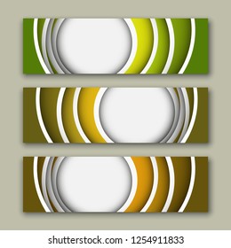 Vector graphic paper cut design banner backgrounds in three different colors. Paper cut origami style.
