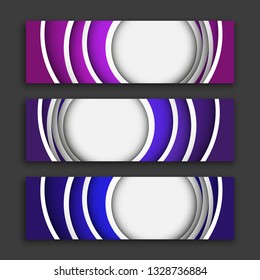 Vector graphic paper cut design banner backgrounds in three different colors. Paper cut origami style.