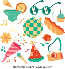 vector graphic party elements pack with cheerful colors