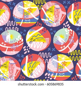 Vector graphic pattern of abstract elements in bright colors.