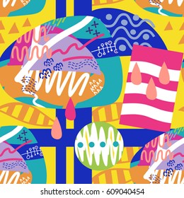 Vector graphic pattern of abstract elements in bright colors.