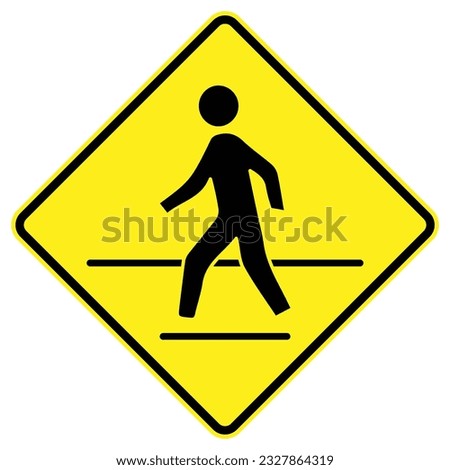 Vector graphic of pedestrian crossing road sign in rhomb shape and yellow color