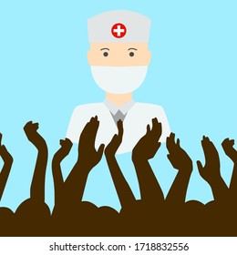 Vector graphic, people thank healthcare workers. Flat design.