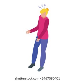 Vector gráfico de una persona con atuendo casual tocando su rodilla, que indica dolor o lesión en un estilo isométrico