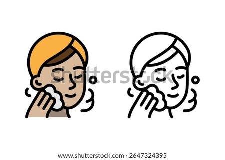 Vector Graphic of a person cleansing their face or applying make-up. Ideal for skincare, beauty products, facial cleansers, spa services, health articles. icon design concept