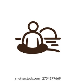 Vector graphic of a person relaxing on a swim ring at sunset or sunrise. This minimalist symbol represents summer holidays, leisure, and tranquility.