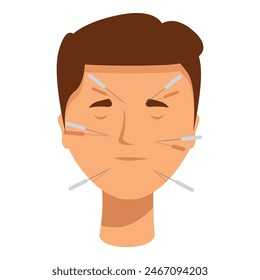 Vector gráfico de una persona que se somete a acupuntura en la cara