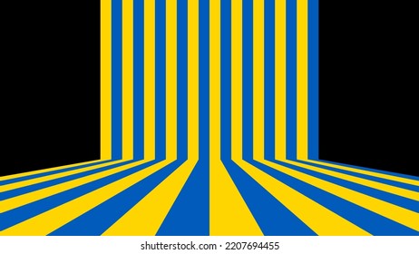 Vector graphic of perspective striped background. Yellow and Blue perspective stripes. Line vertical perspective. Abstract vertical lines striped blue and yellow perspective floor and background.
