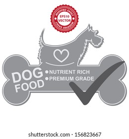 Vector : Graphic For Pet Business Present by Dog Food Text, Nutrient Rich and Premium Grade on Gray Dog Food Sign With Check Mark Isolated On White Background 