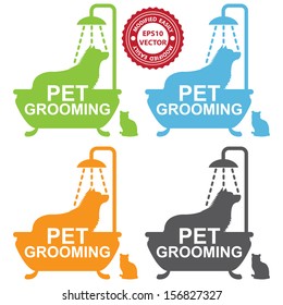 Vector : Graphic For Pet Business Present by Colorful Pet Grooming Sign With Dog Shower in The Bathtub and Cat Sign Isolated On White Background 